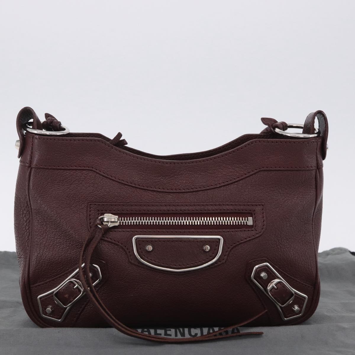BALENCIAGA Giant Hip Shoulder Bag Leather Bordeaux Silver 390164 Auth 203199V