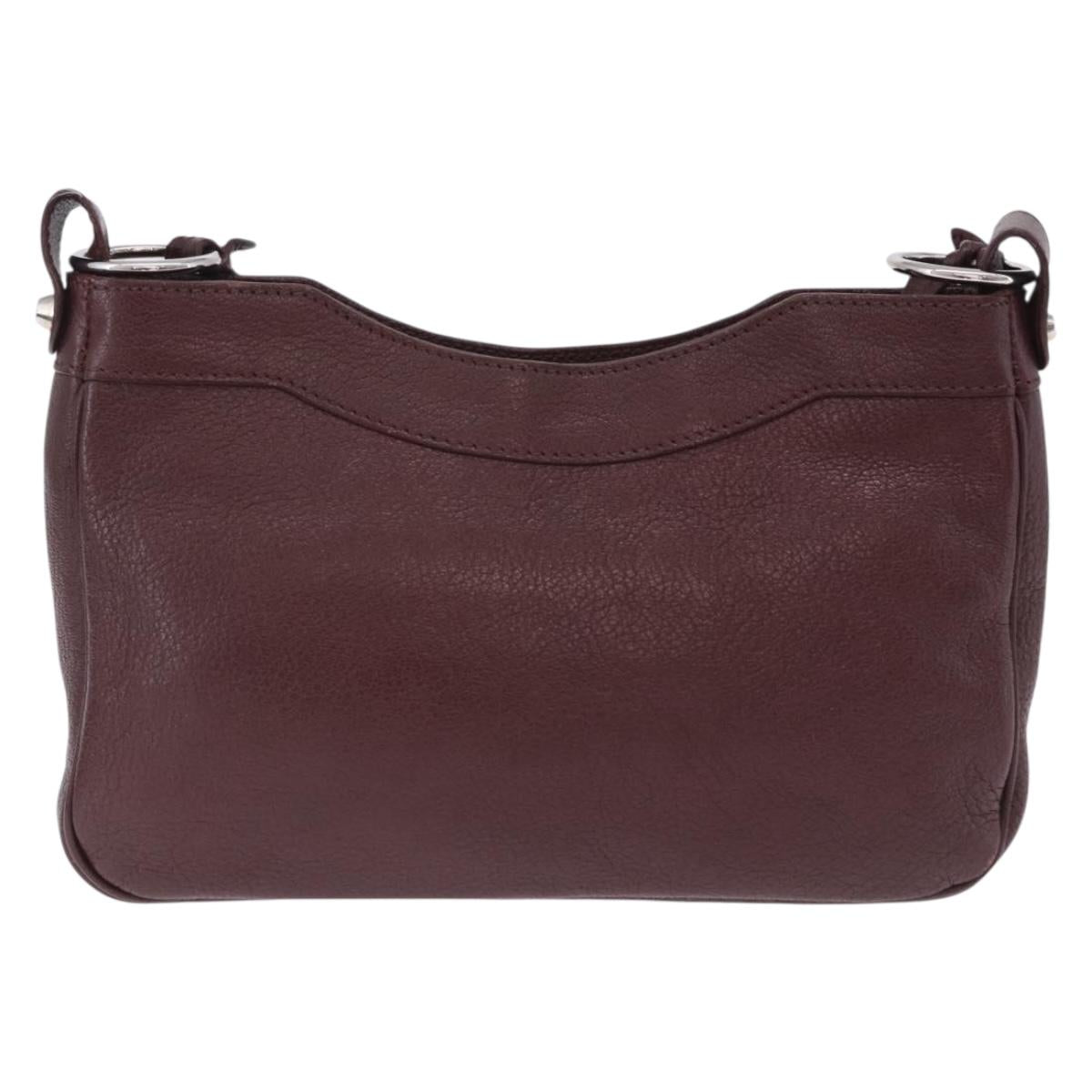 BALENCIAGA Giant Hip Shoulder Bag Leather Bordeaux Silver 390164 Auth 203199V