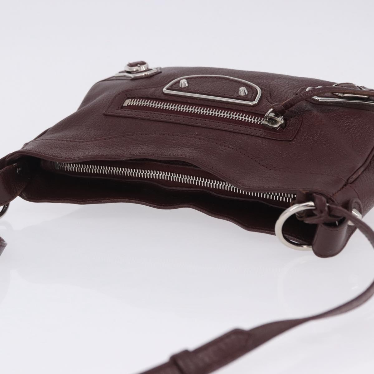 BALENCIAGA Giant Hip Shoulder Bag Leather Bordeaux Silver 390164 Auth 203199V