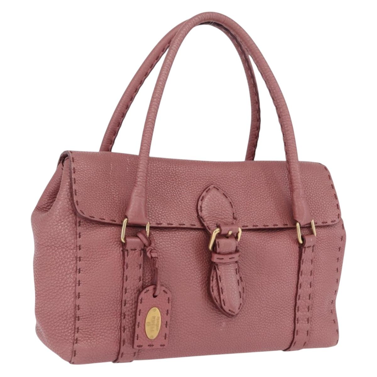 FENDI Celeria Tote Bag Leather Pink Gold Auth 203204