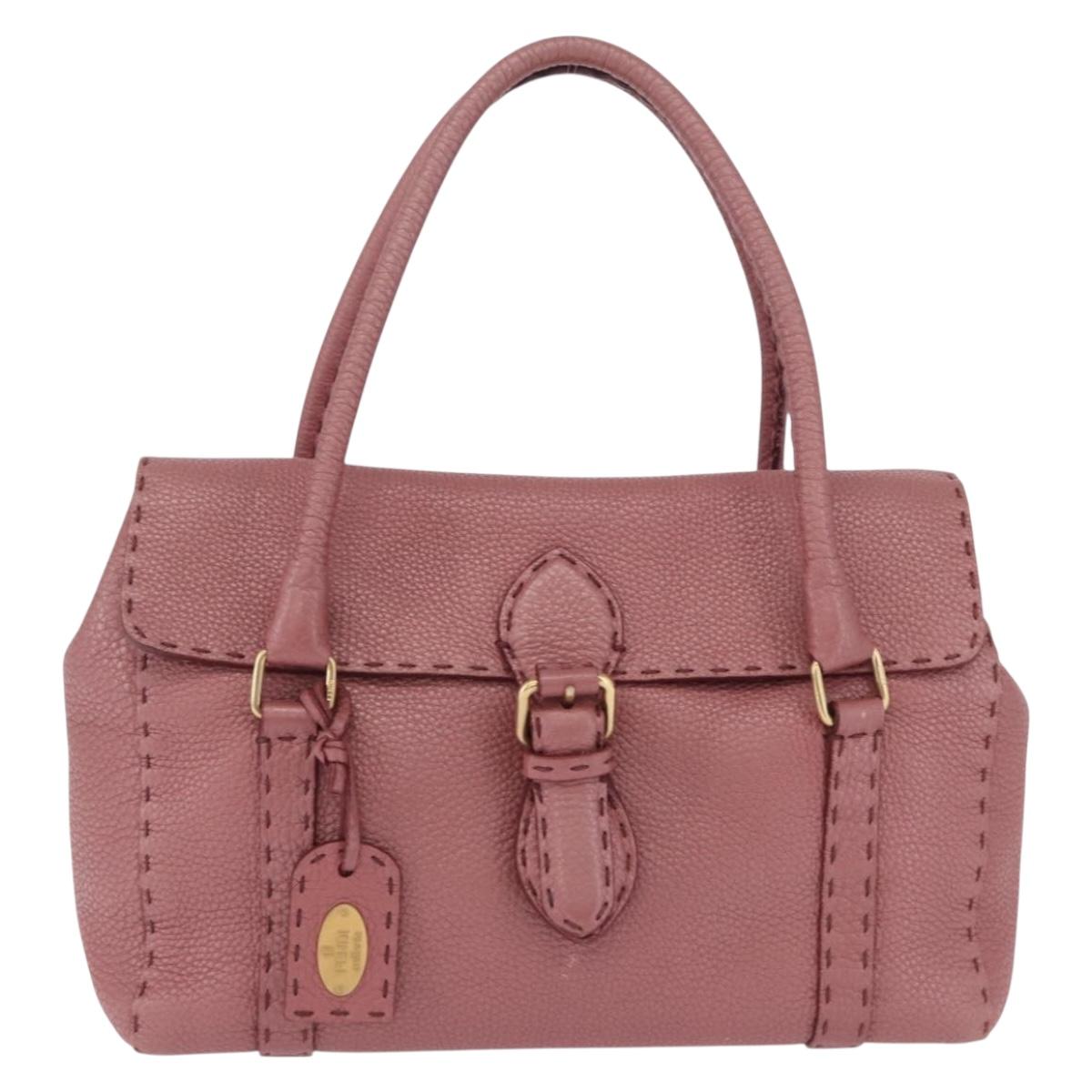 FENDI Celeria Tote Bag Leather Pink Gold Auth 203204