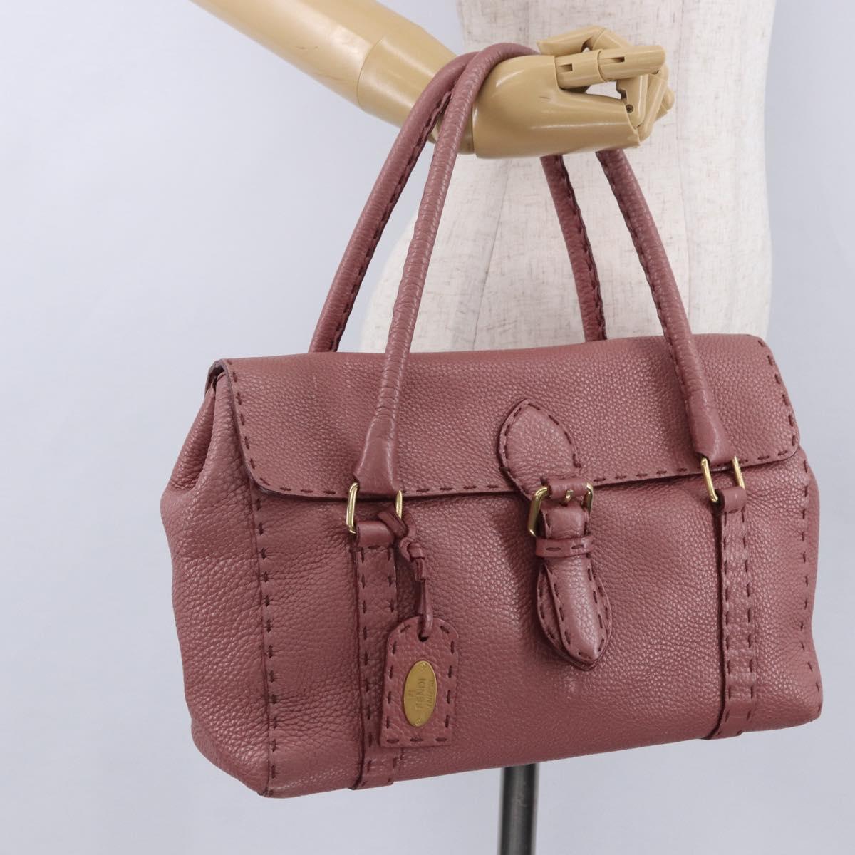 FENDI Celeria Tote Bag Leather Pink Gold Auth 203204