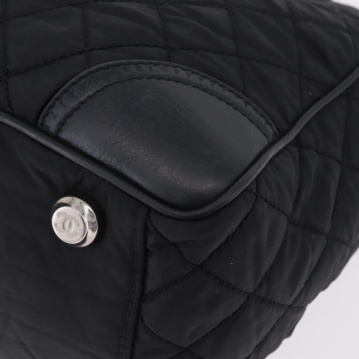 CHANEL Paris New York Line Matelasse Tote Bag Nylon Black Silver CC Auth 203206A
