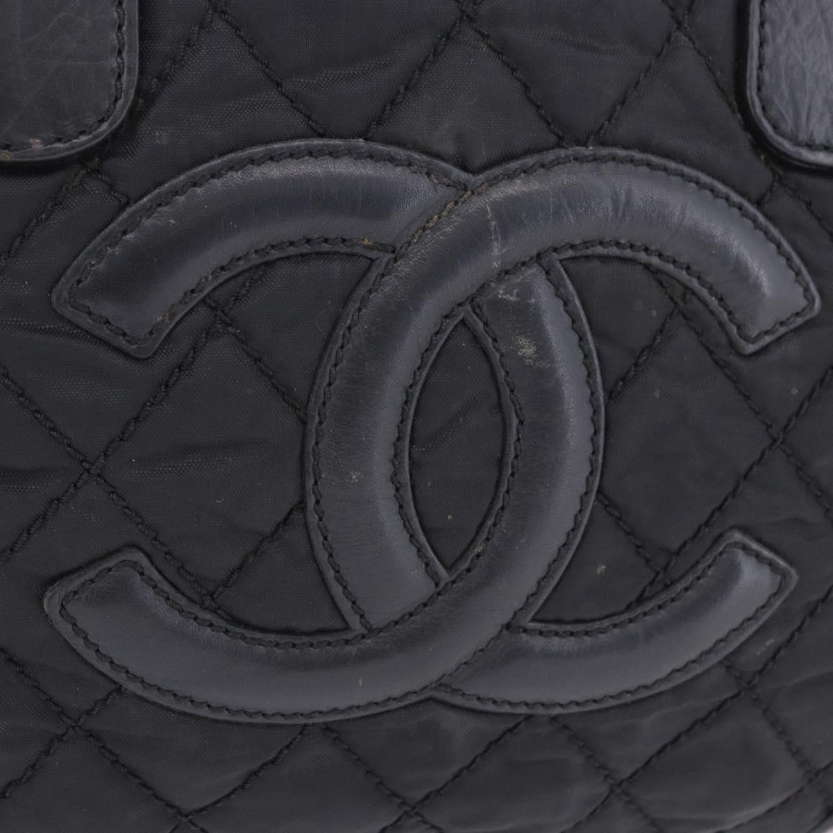 CHANEL Paris New York Line Matelasse Tote Bag Nylon Black Silver CC Auth 203206A