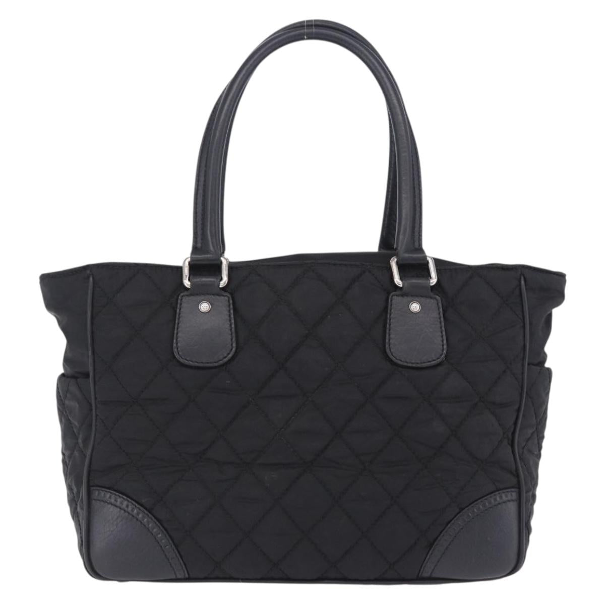 CHANEL Paris New York Line Matelasse Tote Bag Nylon Black Silver CC Auth 203206A