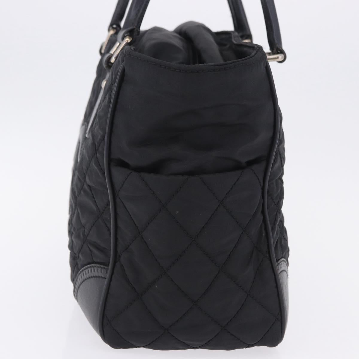 CHANEL Paris New York Line Matelasse Tote Bag Nylon Black Silver CC Auth 203206A