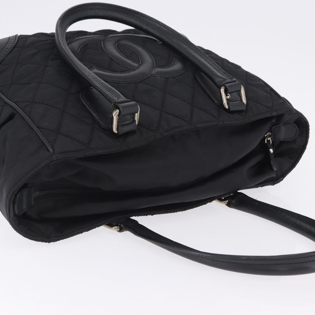 CHANEL Paris New York Line Matelasse Tote Bag Nylon Black Silver CC Auth 203206A