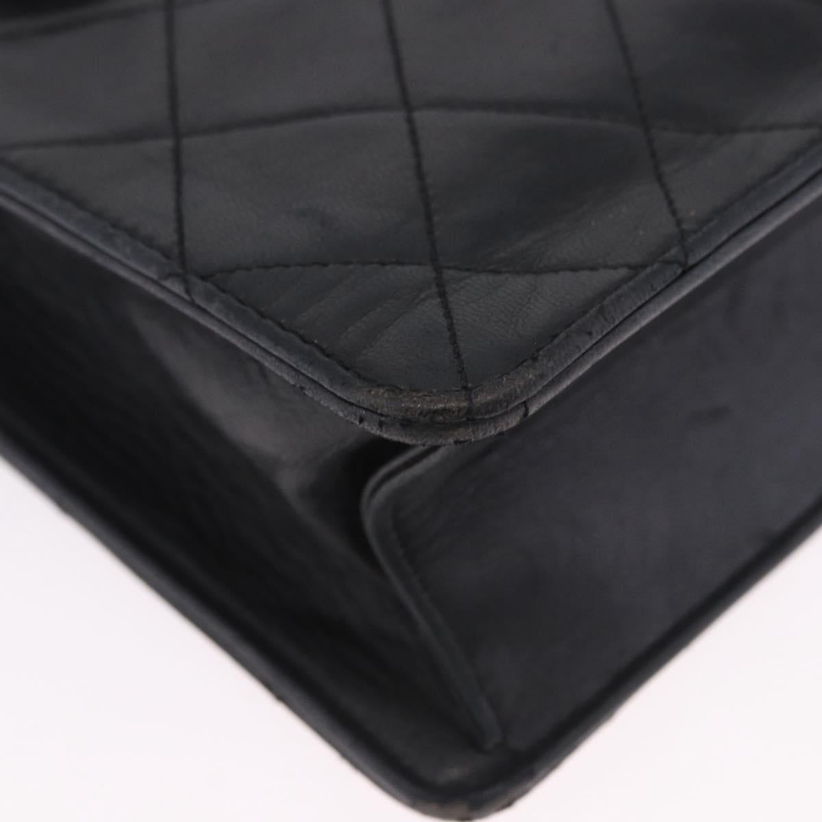CHANEL Matelasse Shoulder Bag Lamb Skin Black Gold CC Auth 203208
