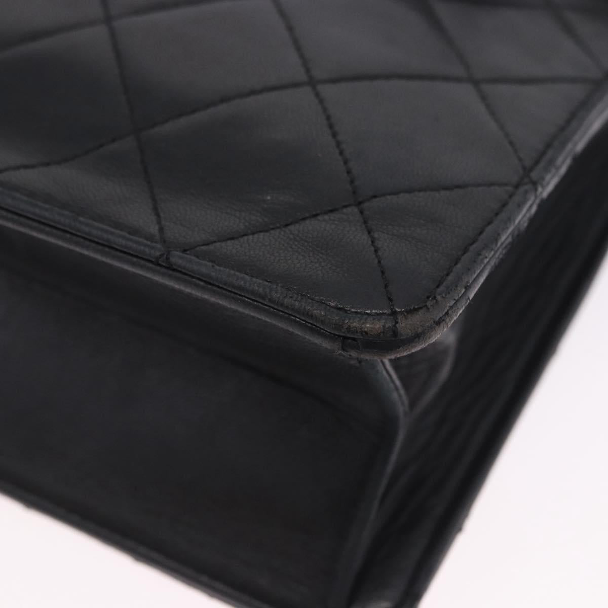 CHANEL Matelasse Shoulder Bag Lamb Skin Black Gold CC Auth 203208
