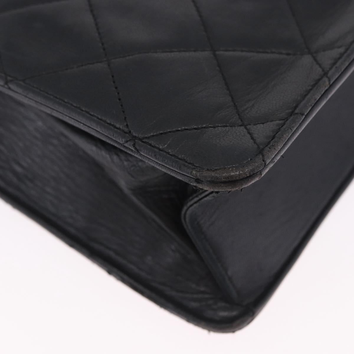 CHANEL Matelasse Shoulder Bag Lamb Skin Black Gold CC Auth 203208