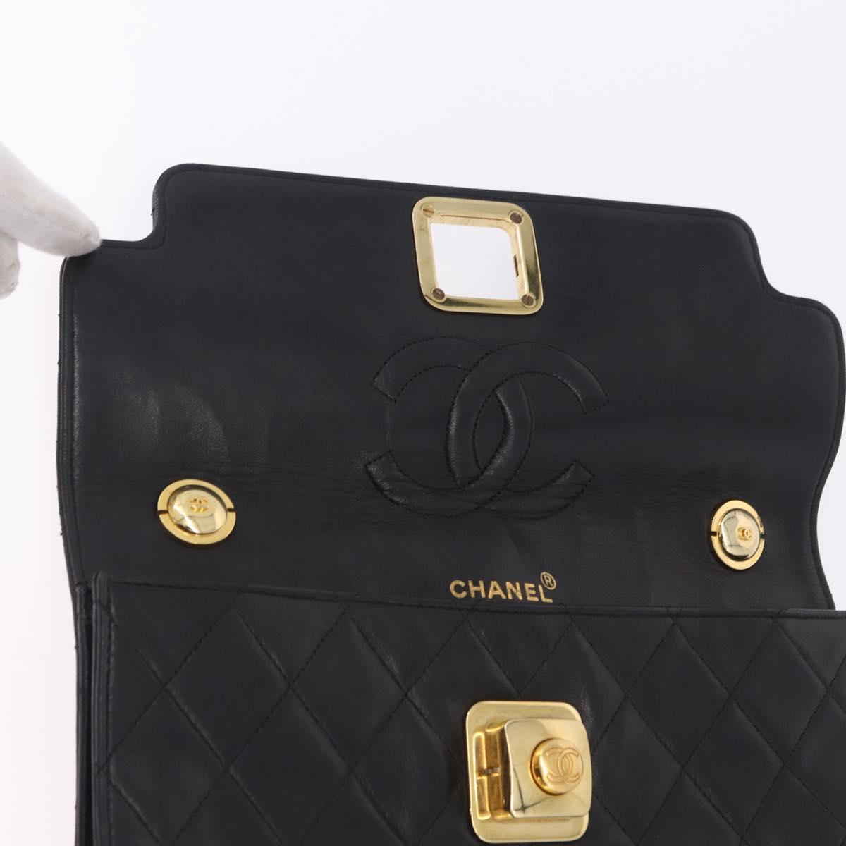CHANEL Matelasse Shoulder Bag Lamb Skin Black Gold CC Auth 203208