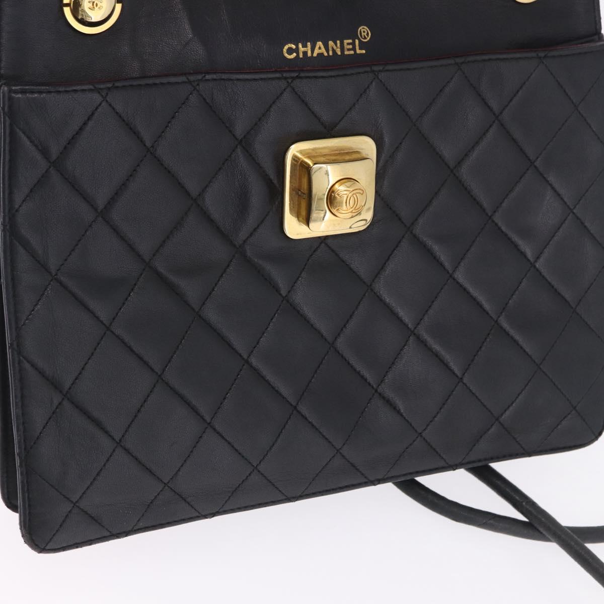 CHANEL Matelasse Shoulder Bag Lamb Skin Black Gold CC Auth 203208