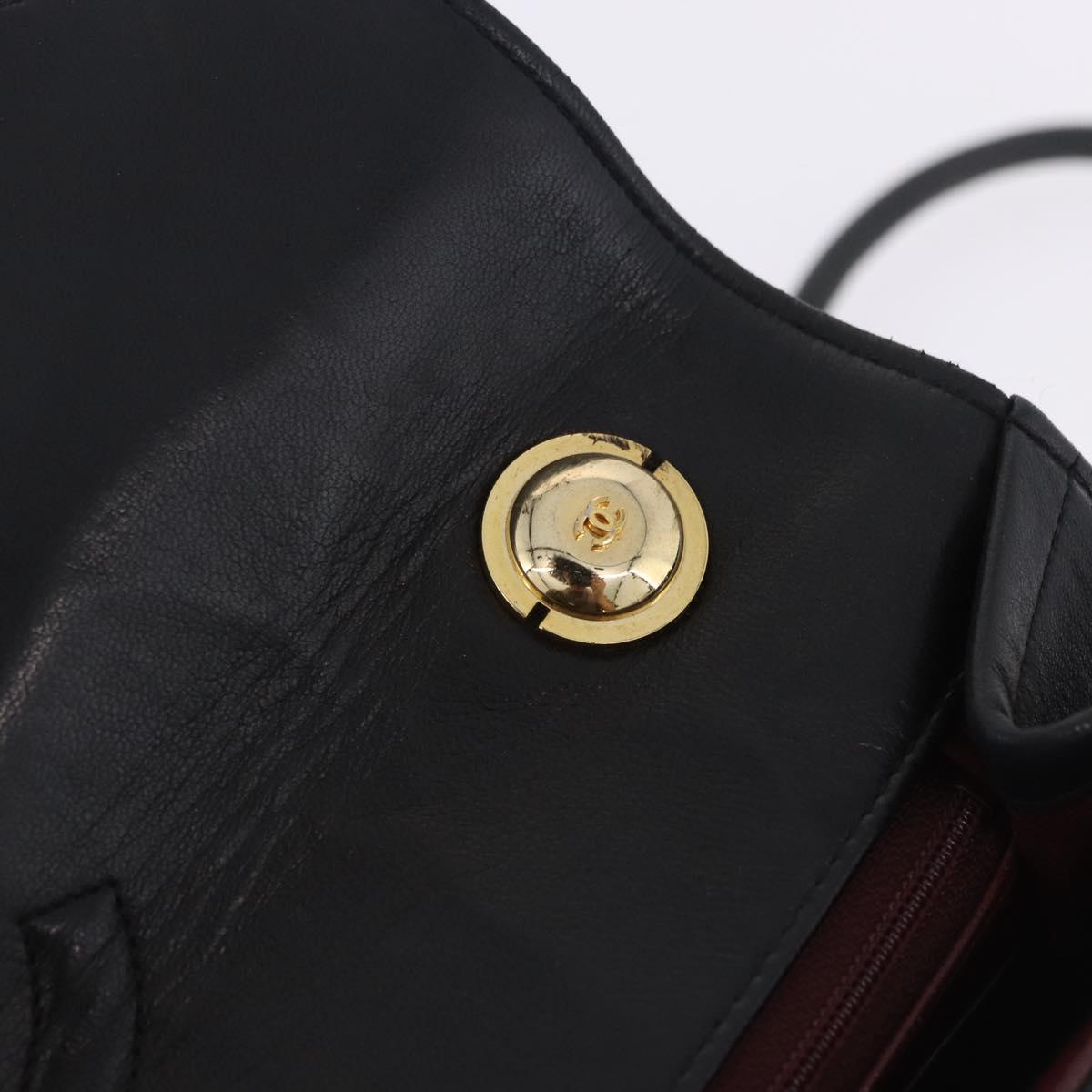 CHANEL Matelasse Shoulder Bag Lamb Skin Black Gold CC Auth 203208