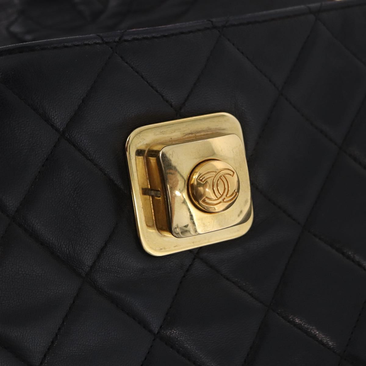 CHANEL Matelasse Shoulder Bag Lamb Skin Black Gold CC Auth 203208