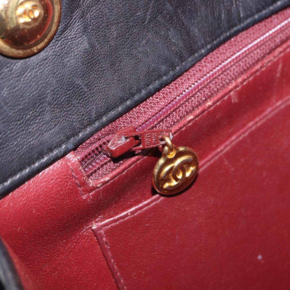 CHANEL Matelasse Shoulder Bag Lamb Skin Black Gold CC Auth 203208
