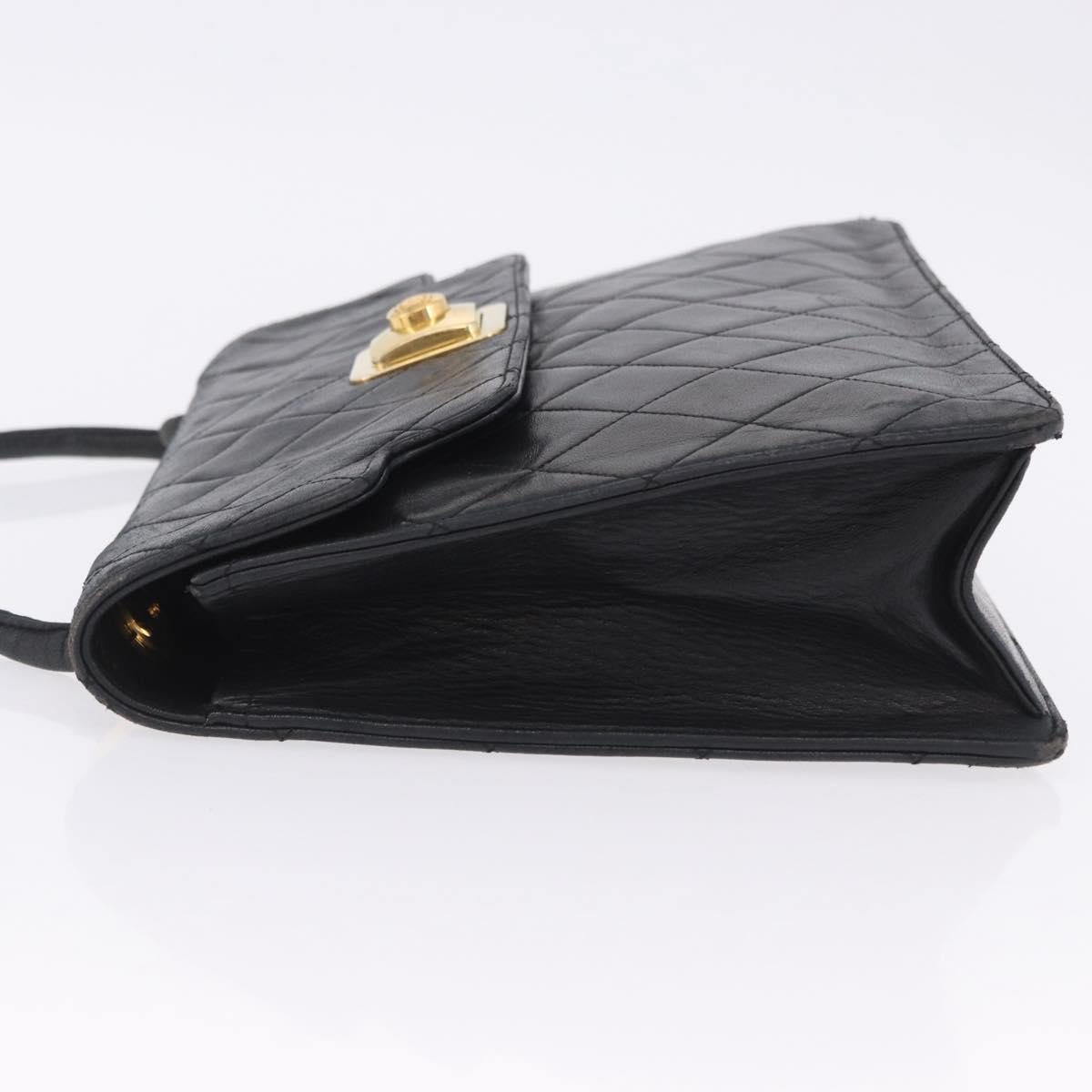 CHANEL Matelasse Shoulder Bag Lamb Skin Black Gold CC Auth 203208