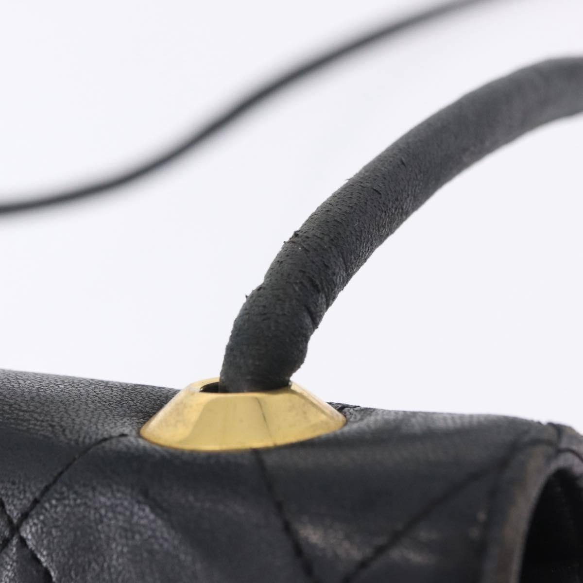 CHANEL Matelasse Shoulder Bag Lamb Skin Black Gold CC Auth 203208