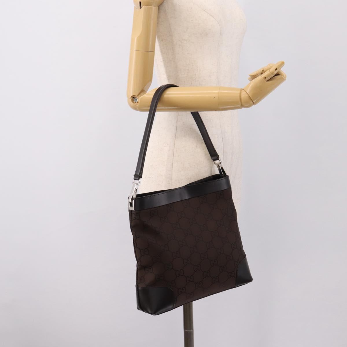 GUCCI GG Canvas Shoulder Bag outlet Dark Brown Silver 143745 Auth 203209A