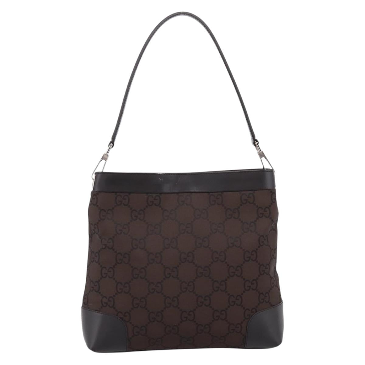 GUCCI GG Canvas Shoulder Bag outlet Dark Brown Silver 143745 Auth 203209A