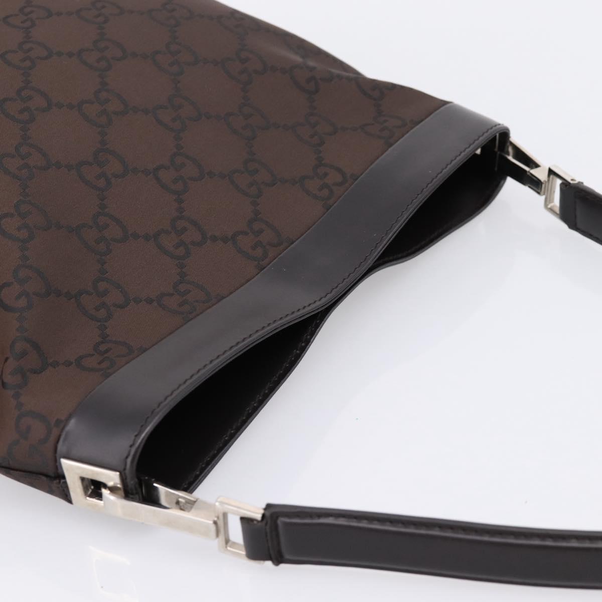 GUCCI GG Canvas Shoulder Bag outlet Dark Brown Silver 143745 Auth 203209A