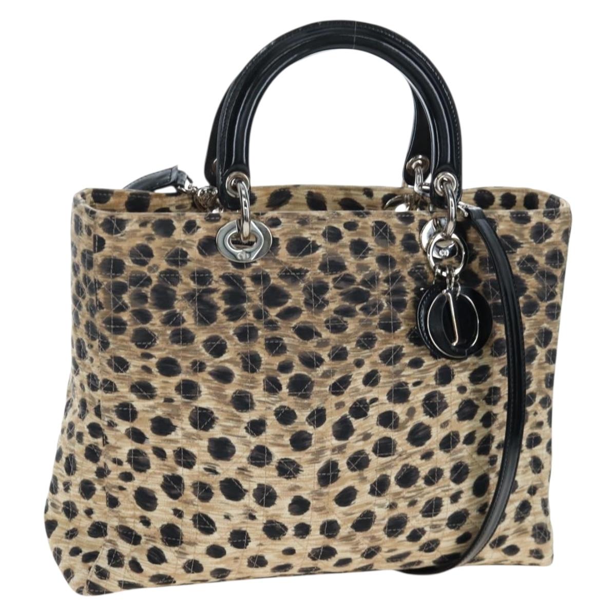 Christian Dior Canage Canage Hand Bag Nylon 2way Beige Silver Auth 203210V