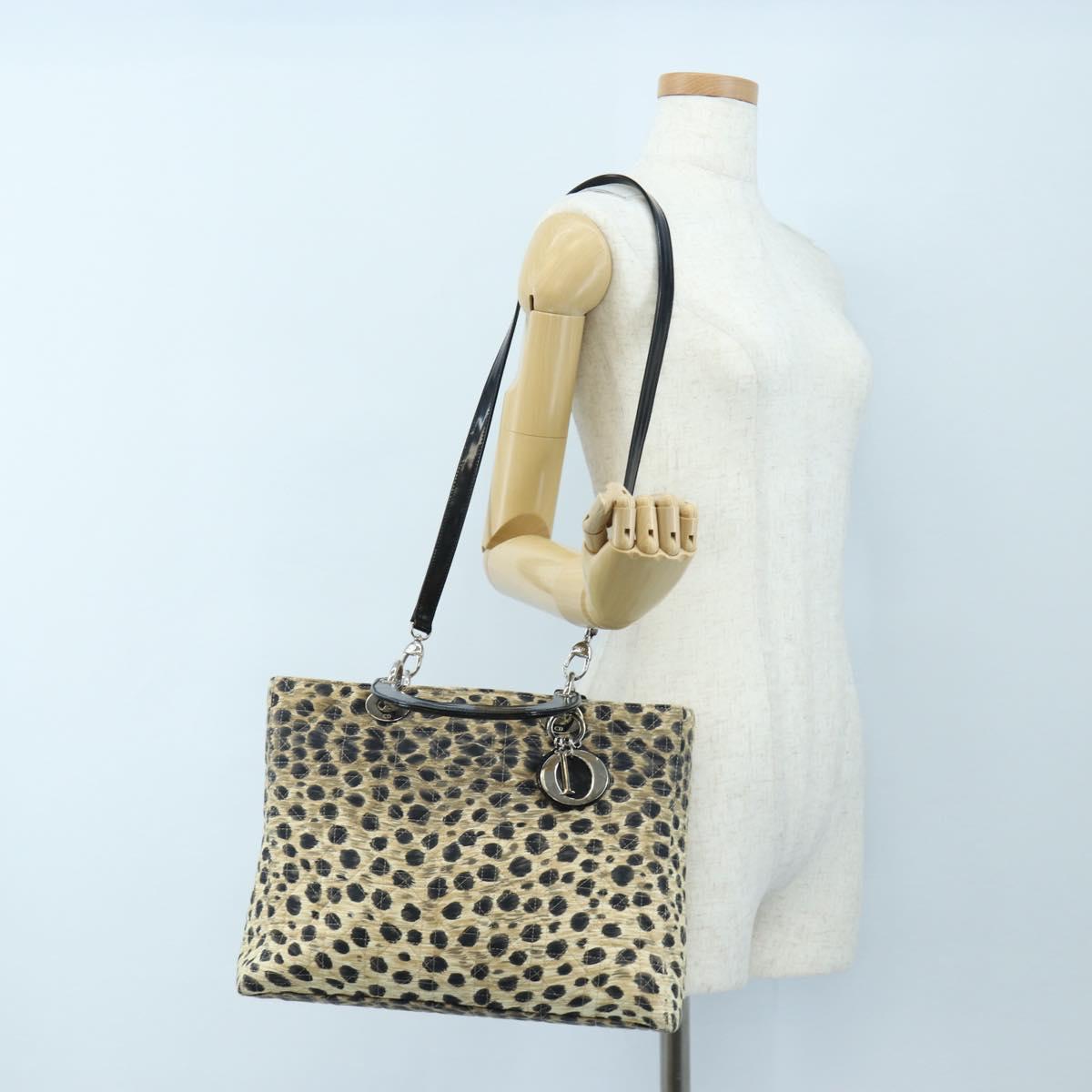 Christian Dior Canage Canage Hand Bag Nylon 2way Beige Silver Auth 203210V