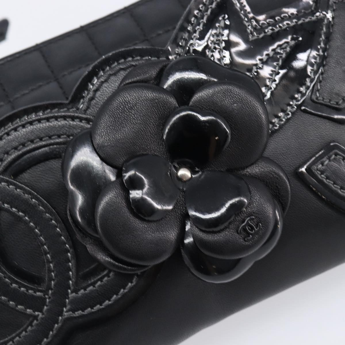 CHANEL Choco Bar line COCO Mark Chain Bag Leather Black Silver CC Auth 203211V