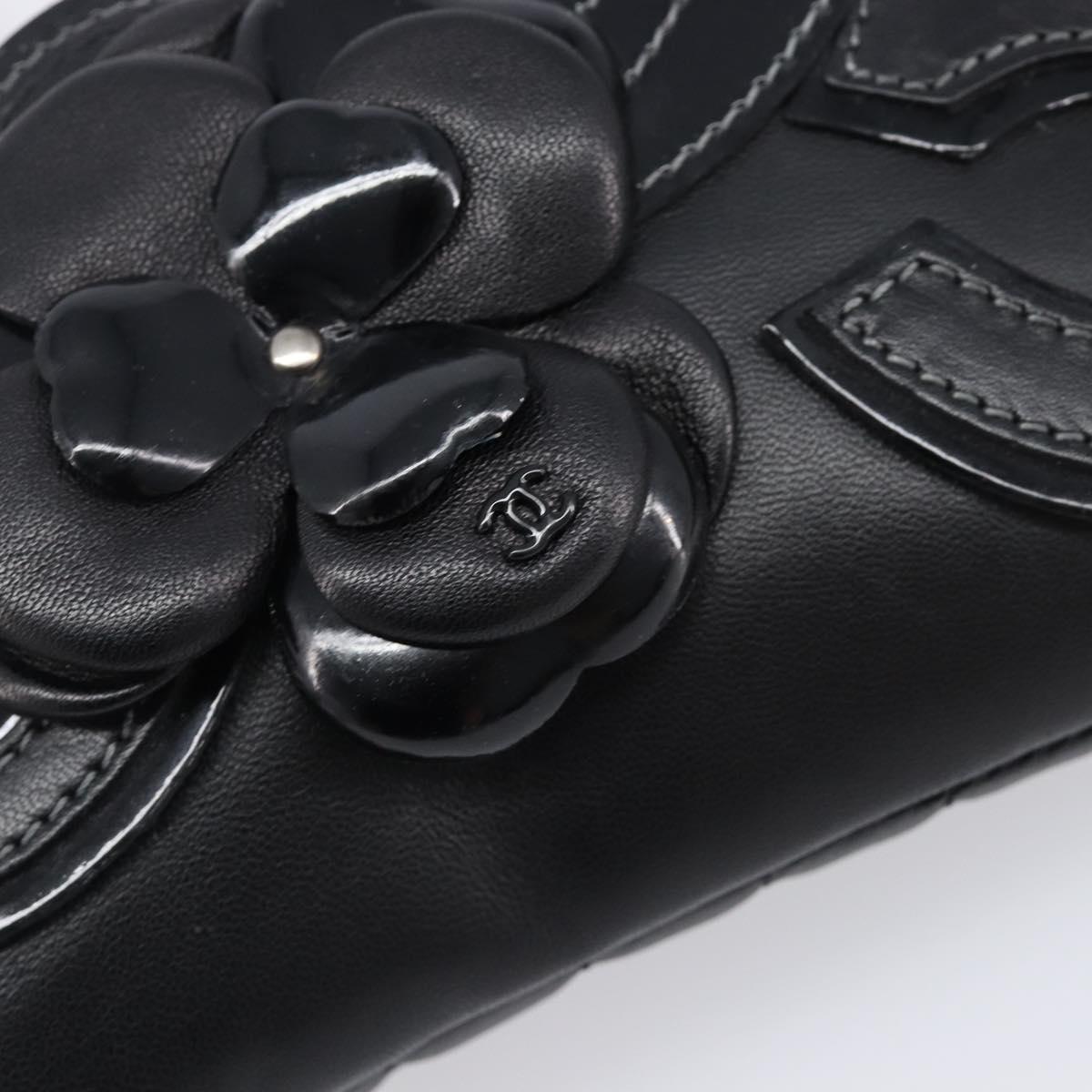 CHANEL Choco Bar line COCO Mark Chain Bag Leather Black Silver CC Auth 203211V