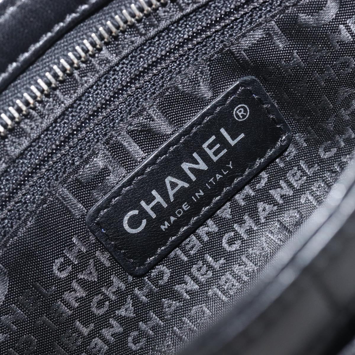 CHANEL Choco Bar line COCO Mark Chain Bag Leather Black Silver CC Auth 203211V
