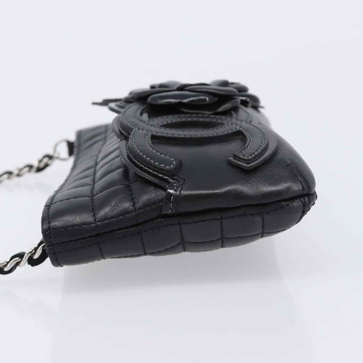 CHANEL Choco Bar line COCO Mark Chain Bag Leather Black Silver CC Auth 203211V