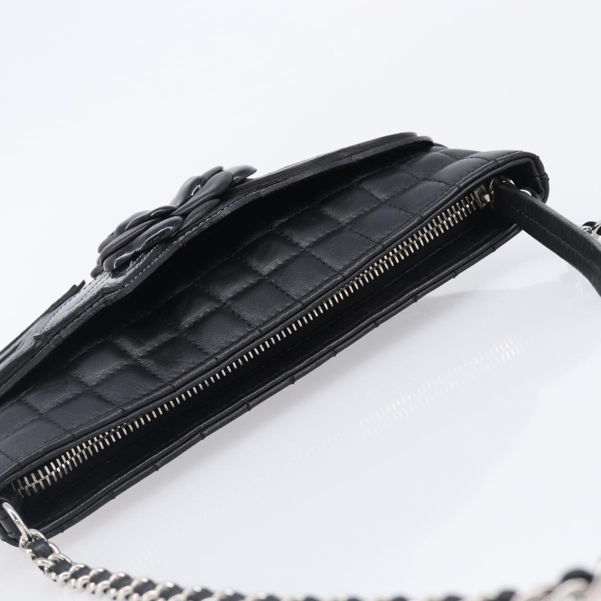 CHANEL Choco Bar line COCO Mark Chain Bag Leather Black Silver CC Auth 203211V