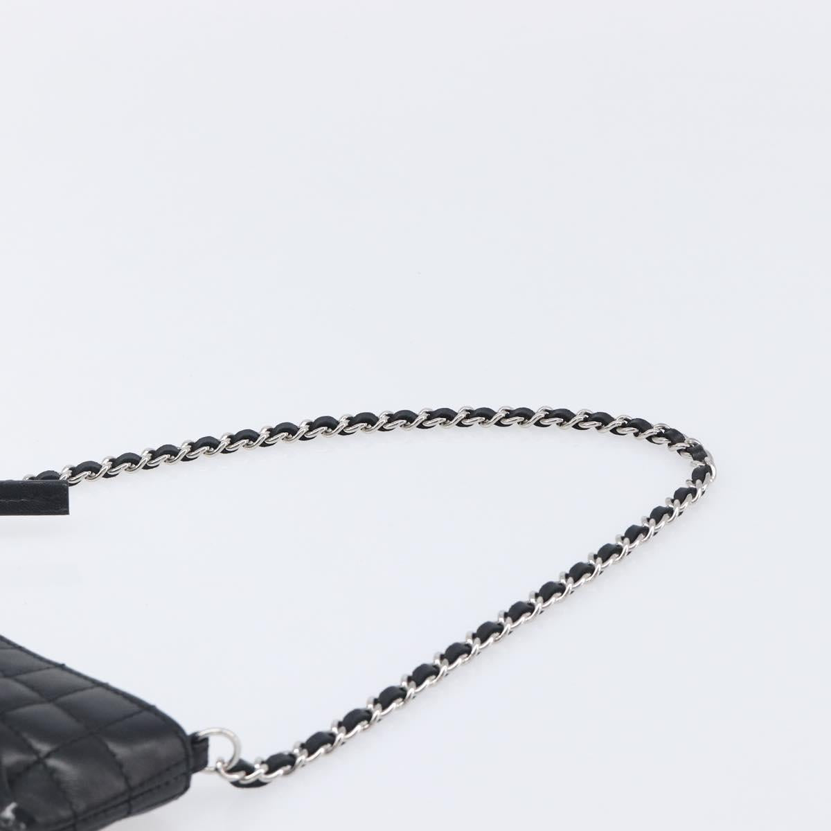 CHANEL Choco Bar line COCO Mark Chain Bag Leather Black Silver CC Auth 203211V