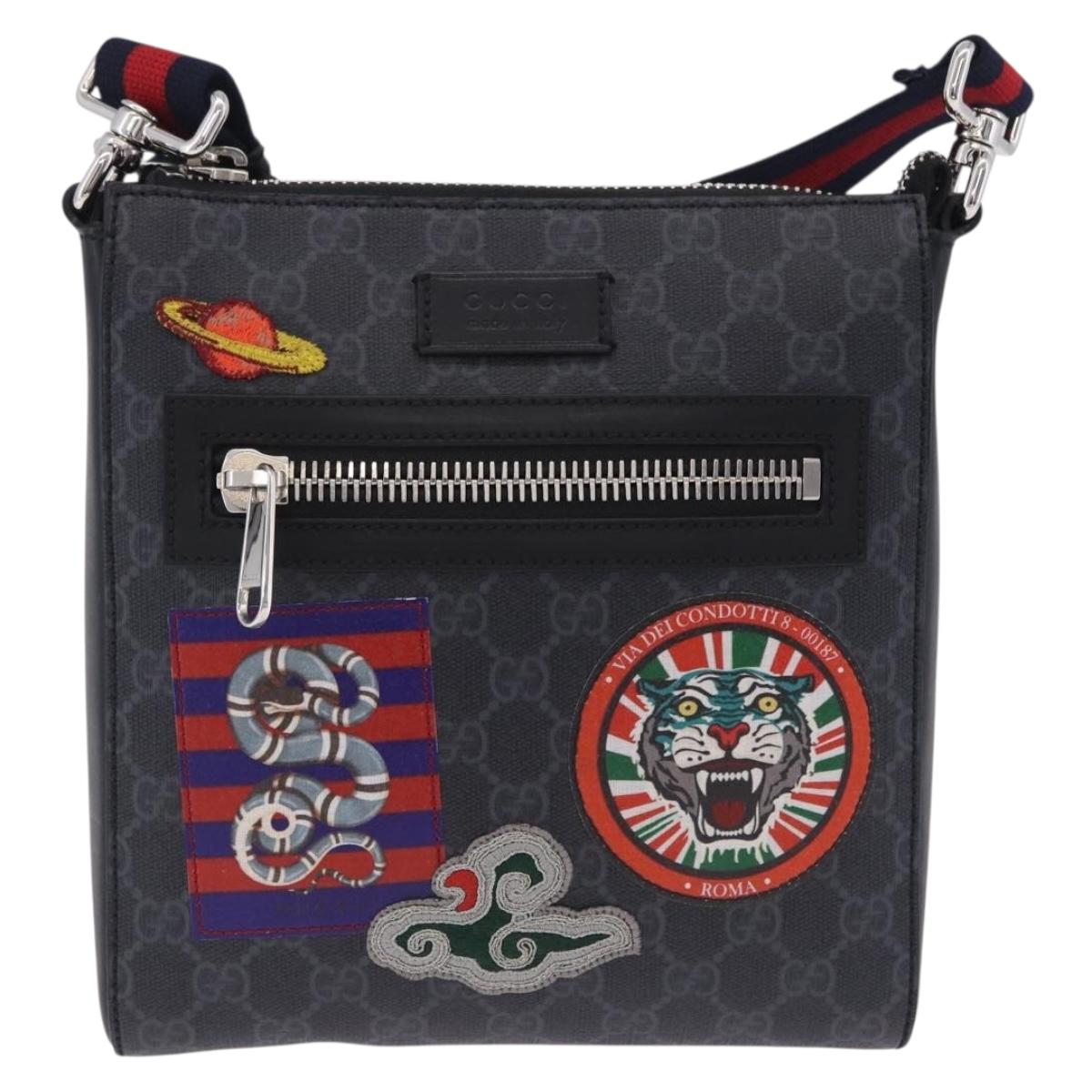 GUCCI GG Supreme Sherry Line Shoulder Bag PVC Black Silver 547751 Auth 203212M