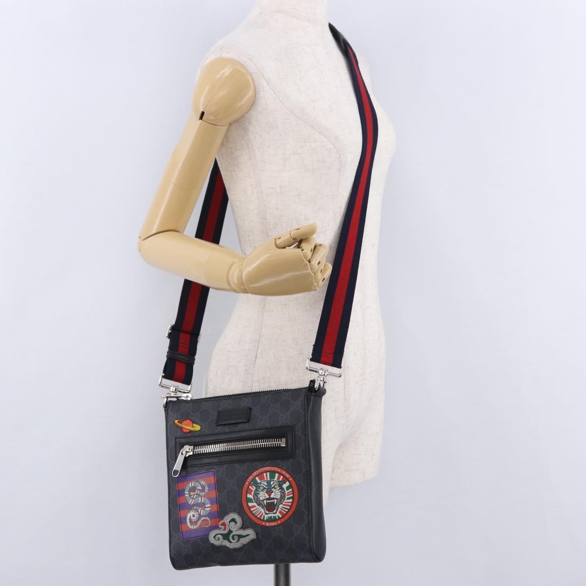 GUCCI GG Supreme Sherry Line Shoulder Bag PVC Black Silver 547751 Auth 203212M