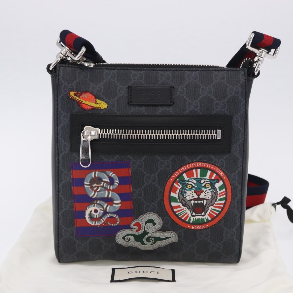GUCCI GG Supreme Sherry Line Shoulder Bag PVC Black Silver 547751 Auth 203212M