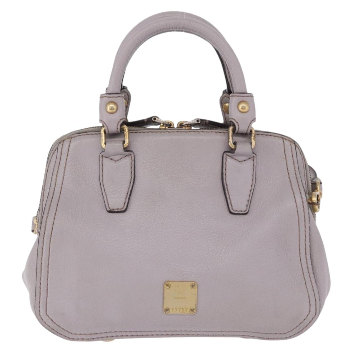 MCM Hand Bag Leather 2way Gray Gold Auth 203213