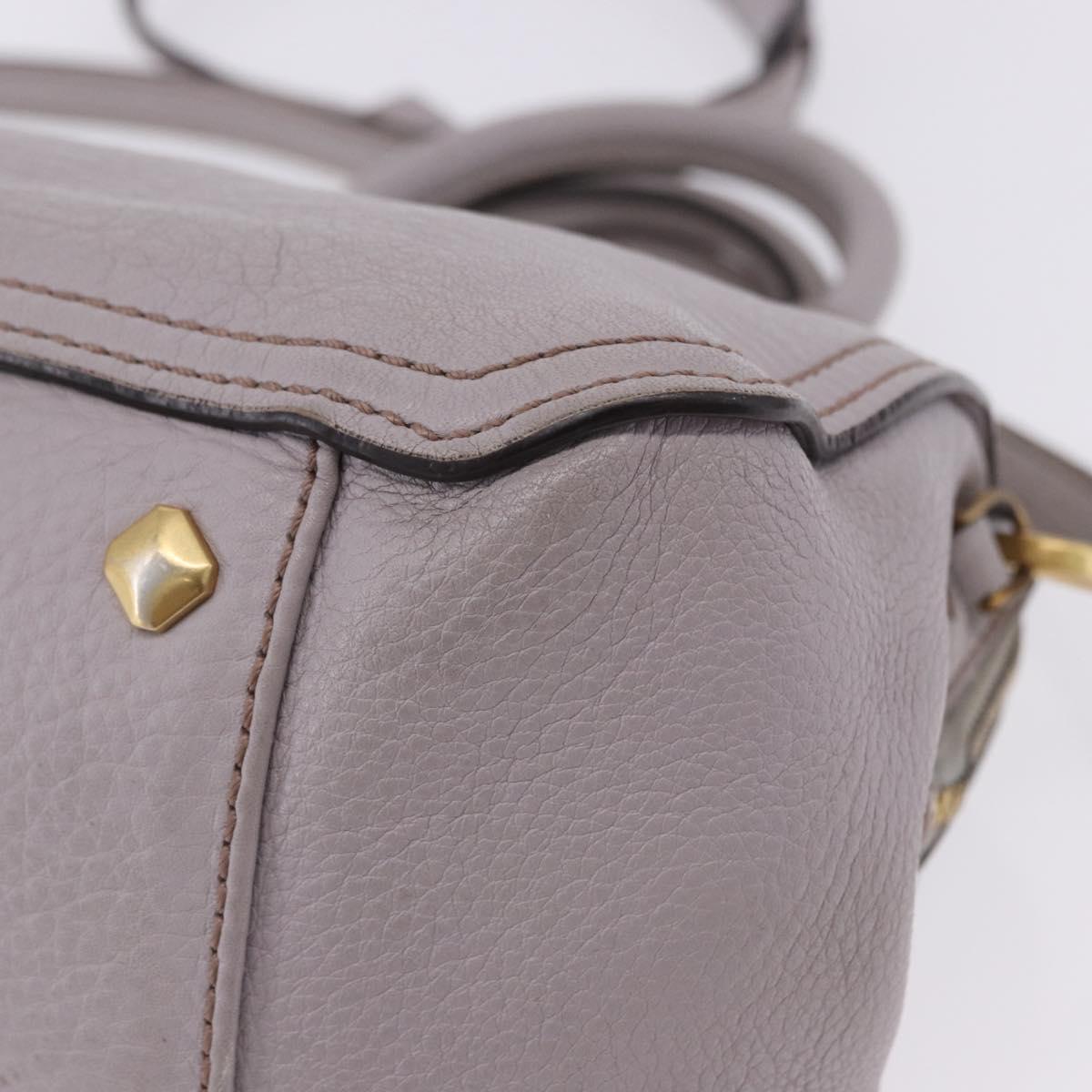 MCM Hand Bag Leather 2way Gray Gold Auth 203213