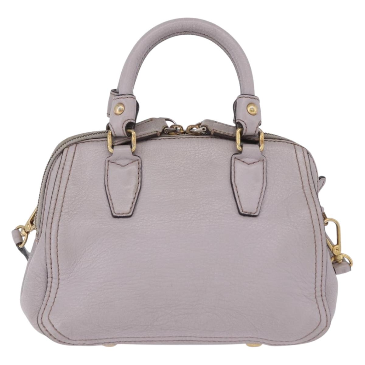 MCM Hand Bag Leather 2way Gray Gold Auth 203213