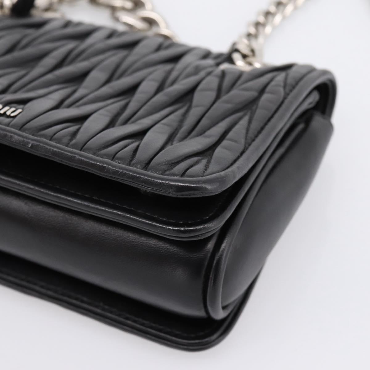 Miu Miu Matelasse Chain Shoulder Bag Leather Black Silver Auth 203216V