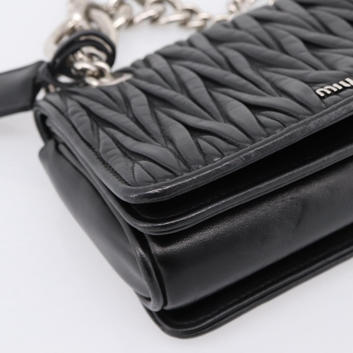Miu Miu Matelasse Chain Shoulder Bag Leather Black Silver Auth 203216V