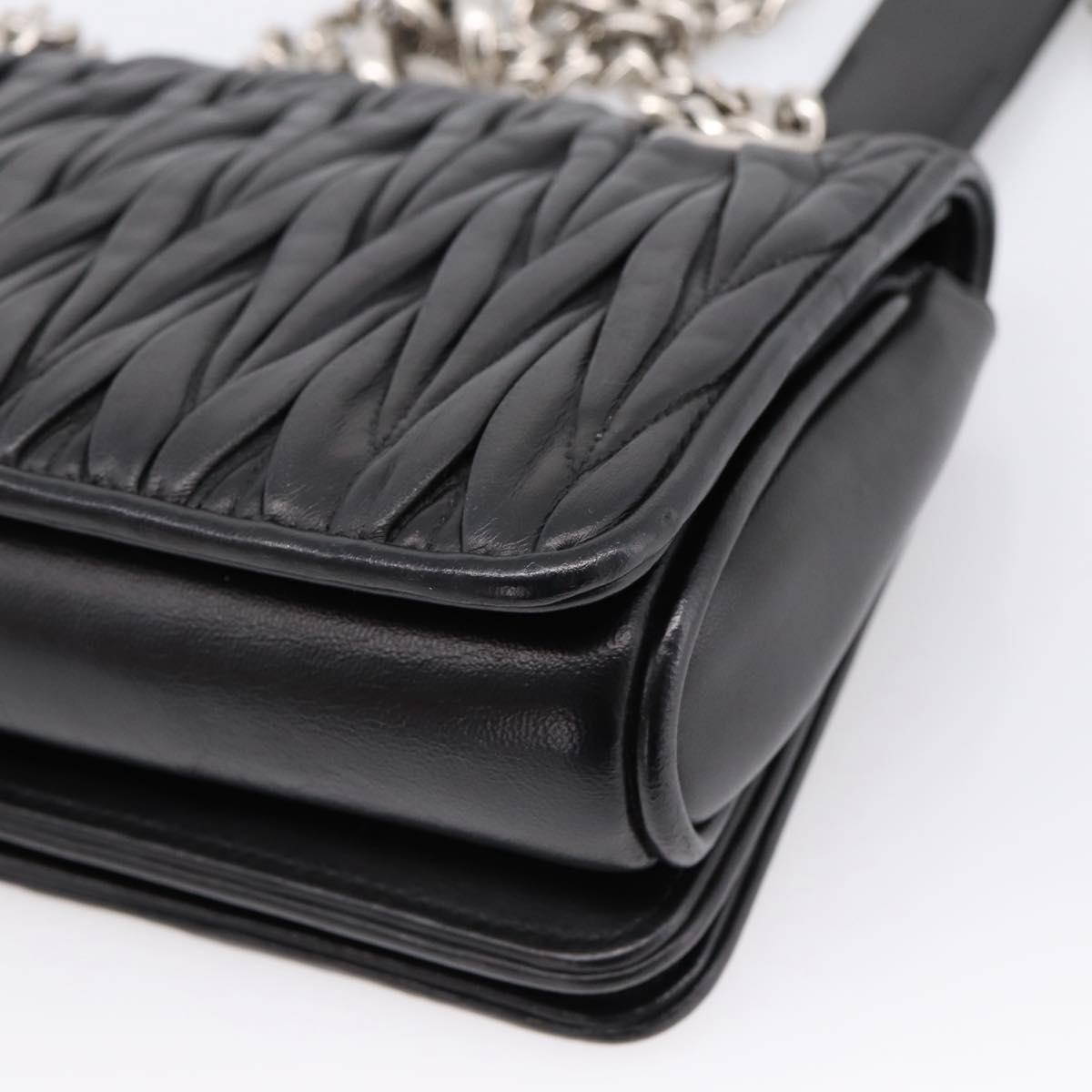 Miu Miu Matelasse Chain Shoulder Bag Leather Black Silver Auth 203216V