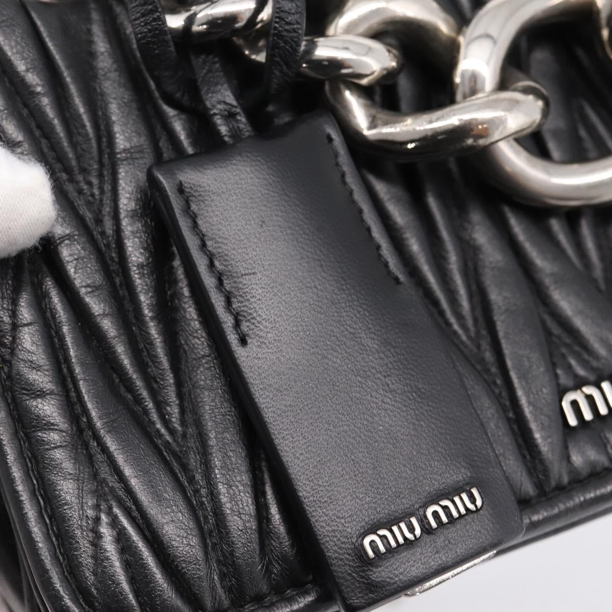 Miu Miu Matelasse Chain Shoulder Bag Leather Black Silver Auth 203216V