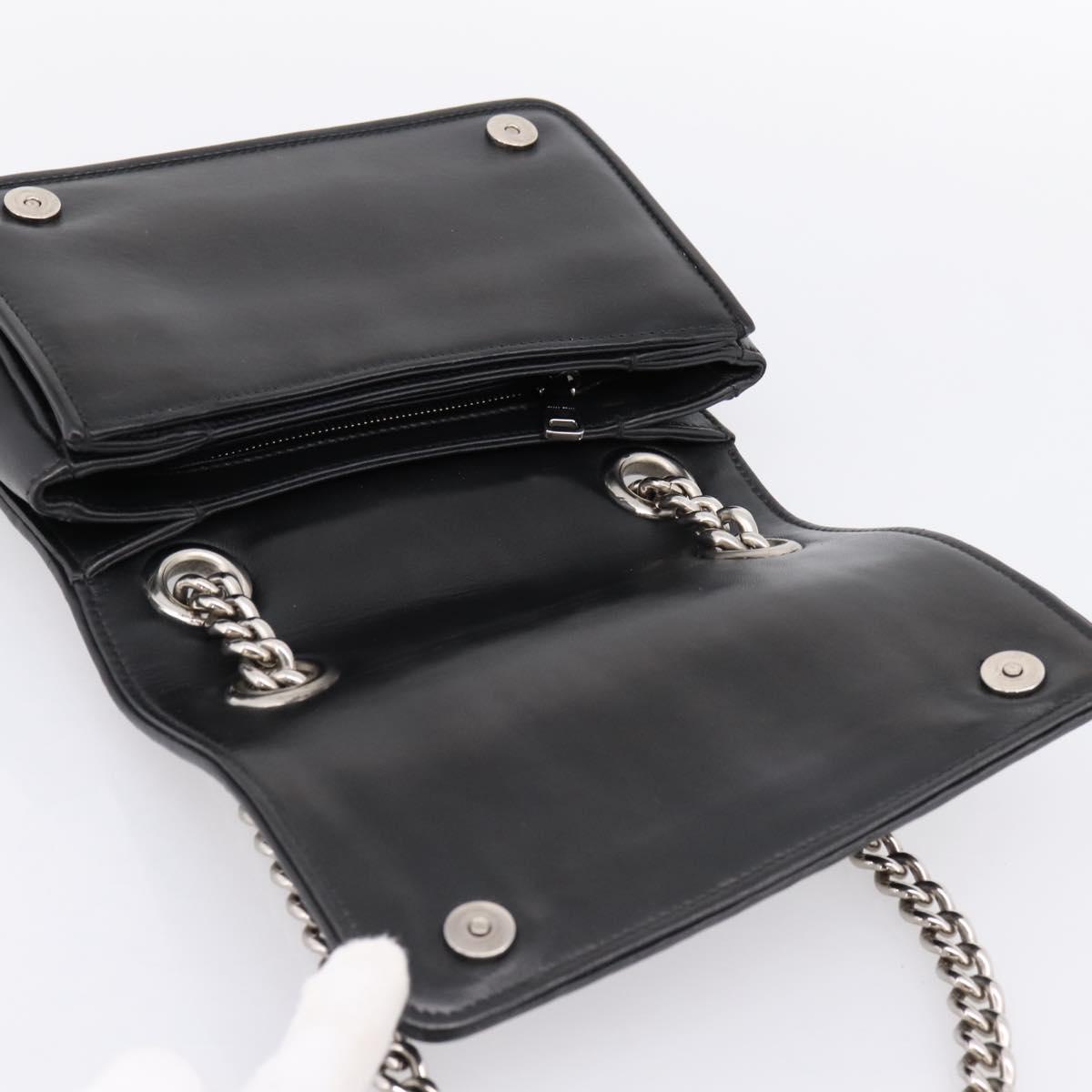 Miu Miu Matelasse Chain Shoulder Bag Leather Black Silver Auth 203216V