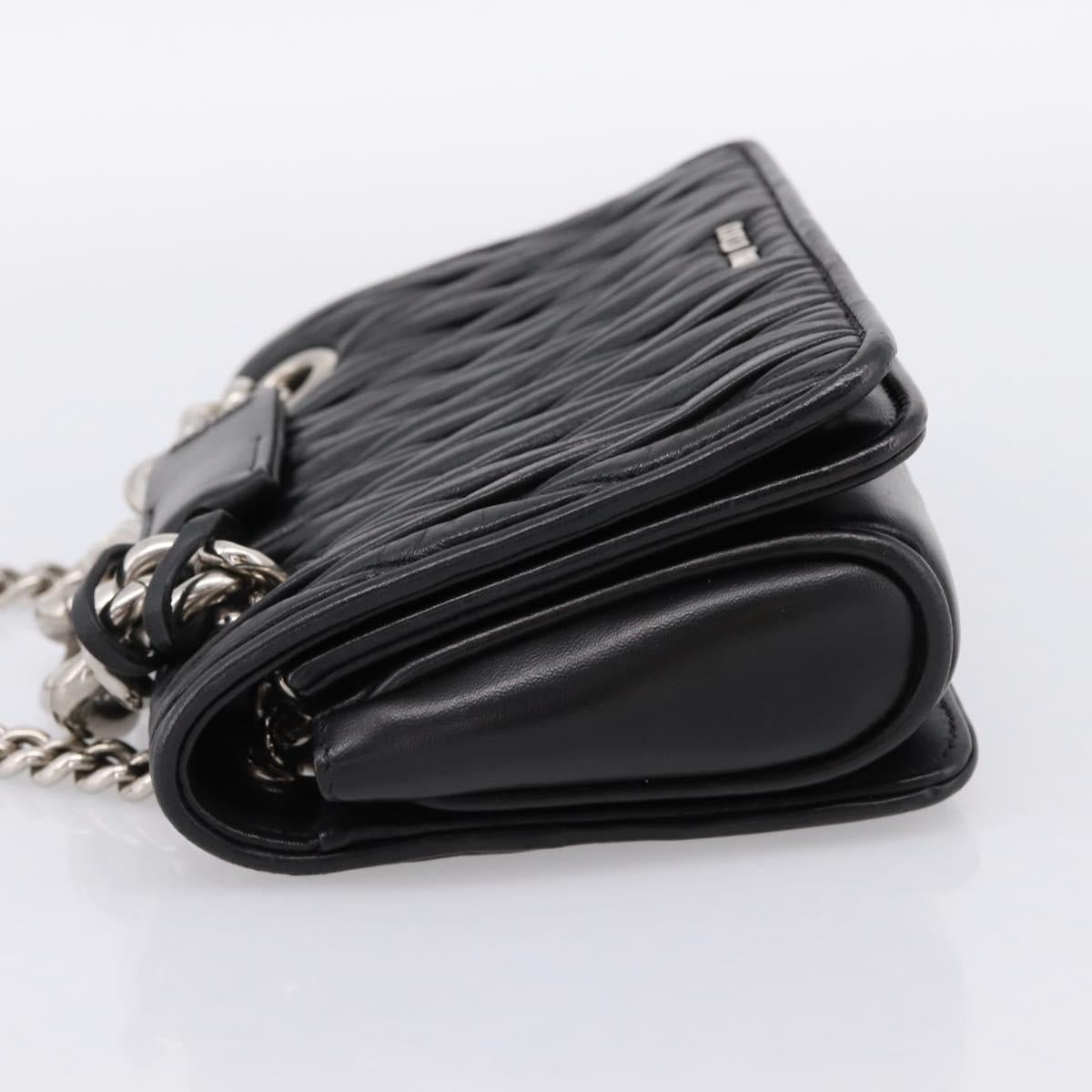 Miu Miu Matelasse Chain Shoulder Bag Leather Black Silver Auth 203216V