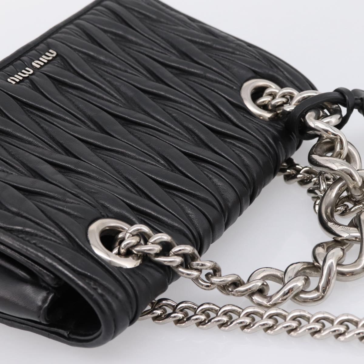 Miu Miu Matelasse Chain Shoulder Bag Leather Black Silver Auth 203216V