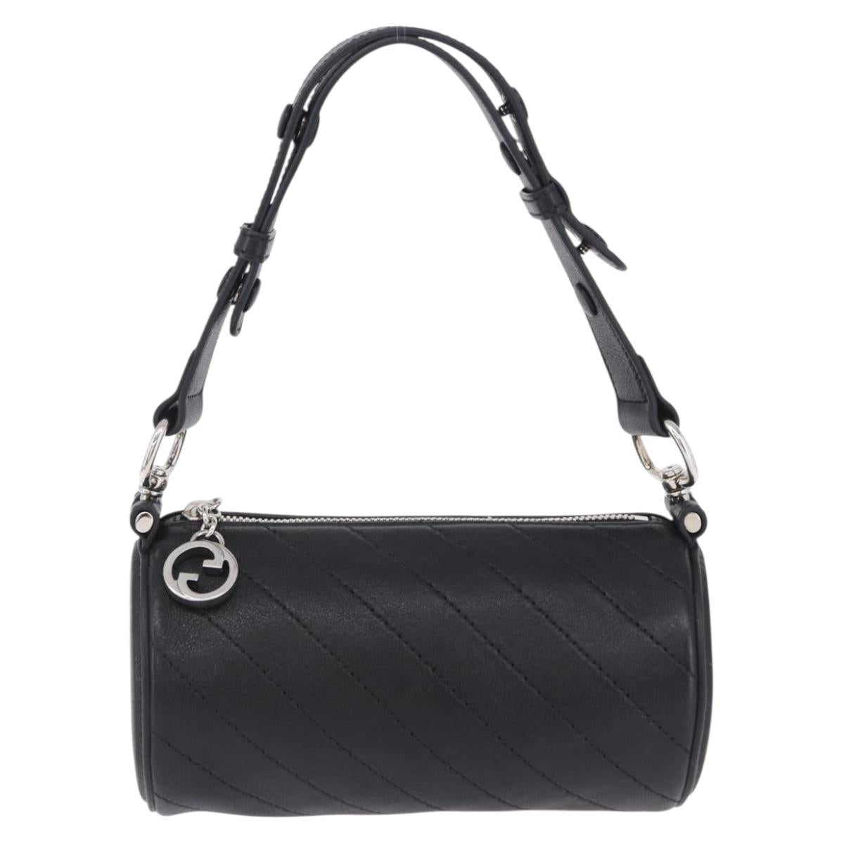 GUCCI Shoulder Bag Leather Black Silver 760170 Auth 203217V