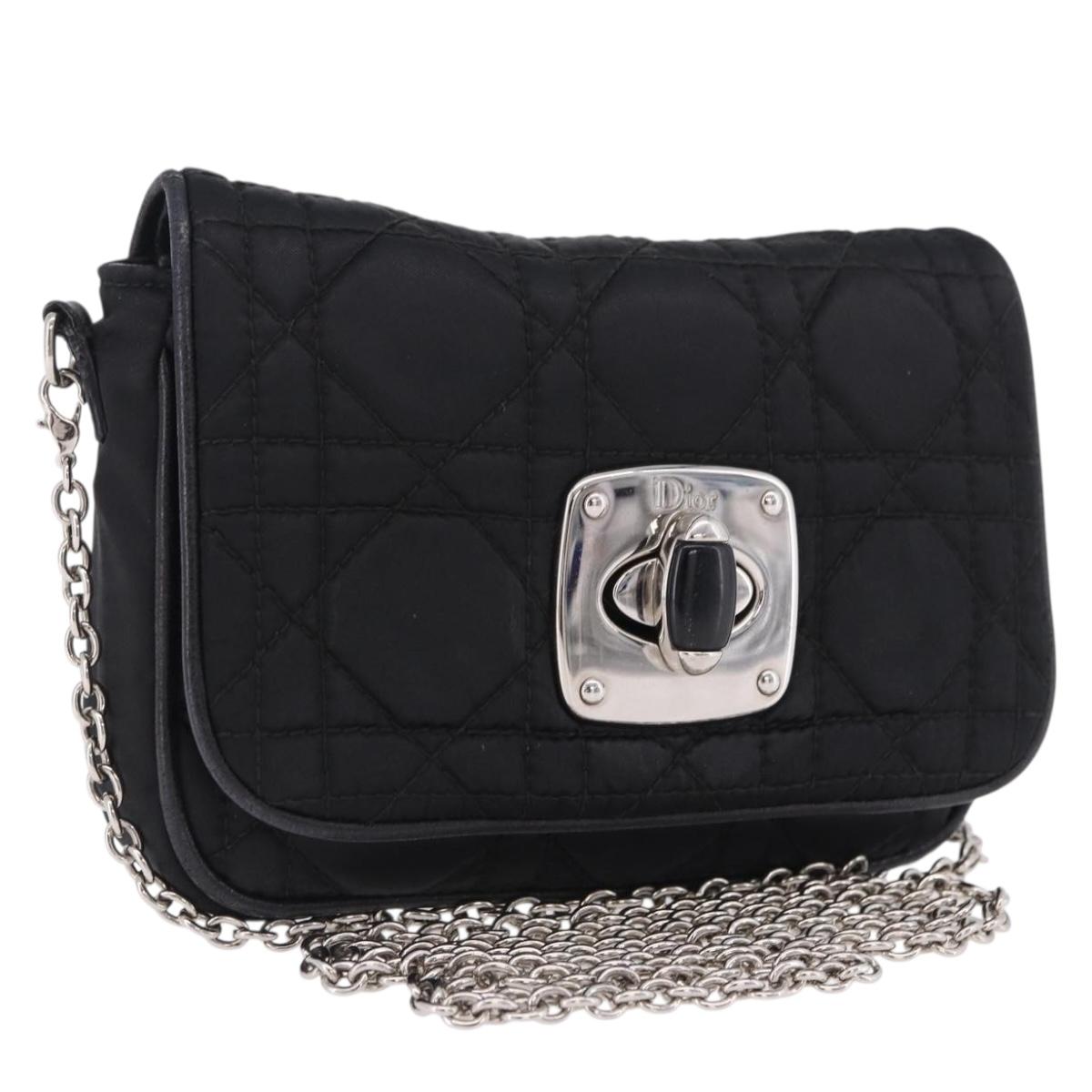 Christian Dior Chain Shoulder Bag Nylon Black Silver Auth 203219