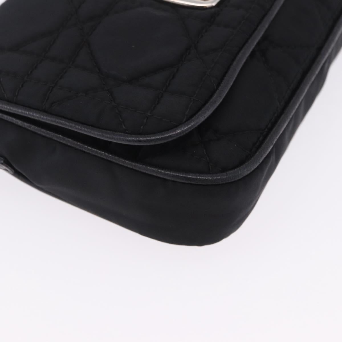 Christian Dior Chain Shoulder Bag Nylon Black Silver Auth 203219