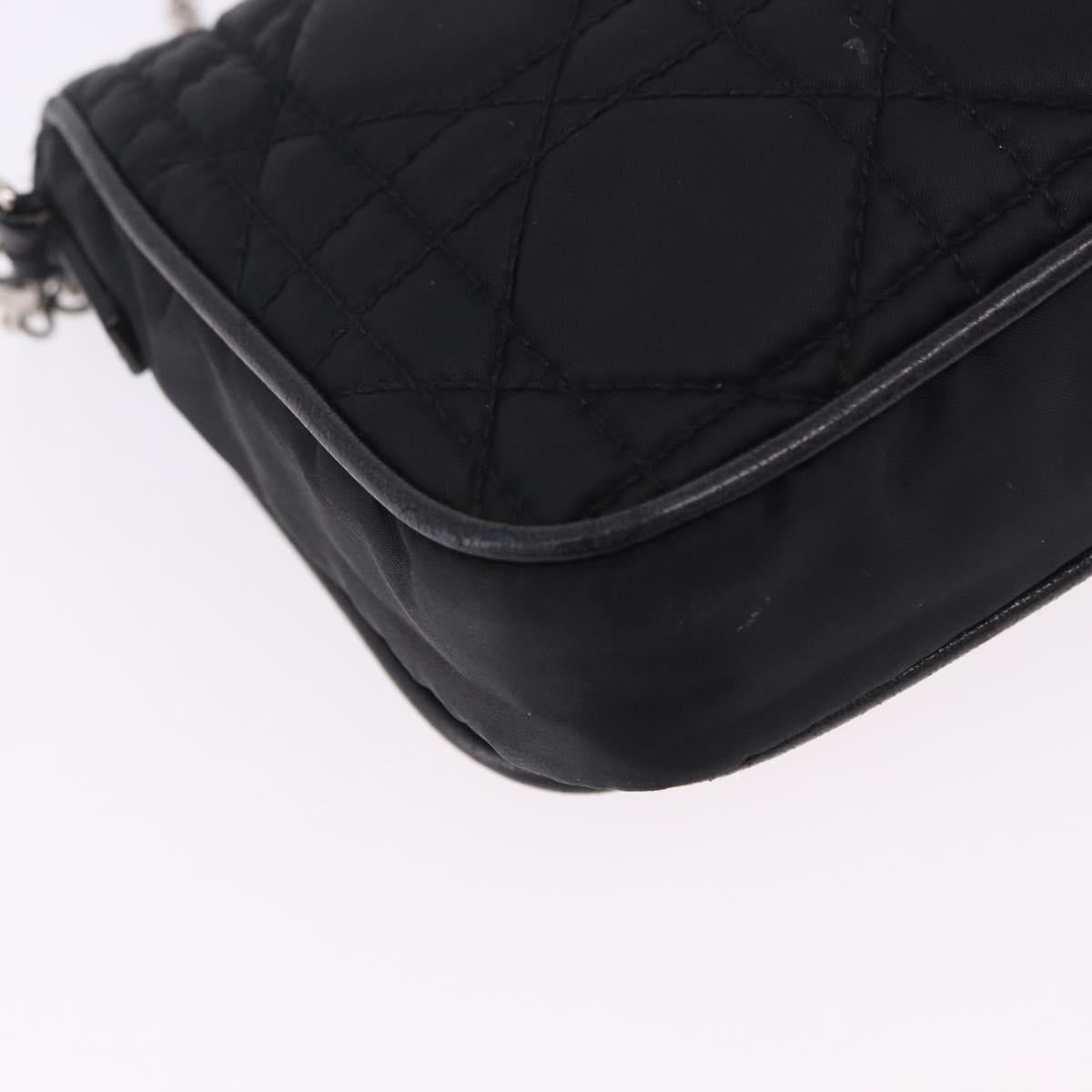 Christian Dior Chain Shoulder Bag Nylon Black Silver Auth 203219