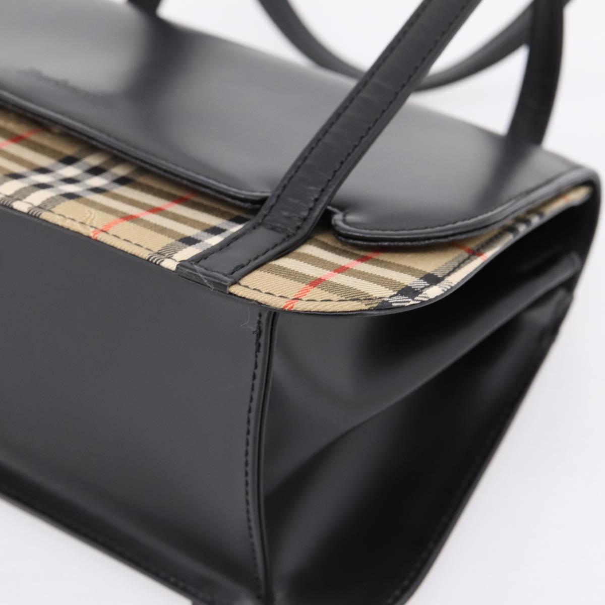 Burberrys Nova Check Hand Bag Canvas Leather Beige Silver Auth 203220V